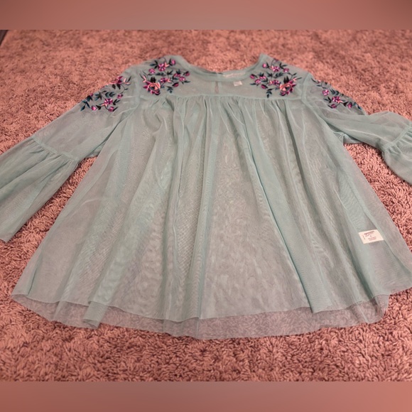 Arizona Jean Co Embroidered Mint Green Sheer Bell Sleeve blouse Top Size XL - Picture 2 of 10